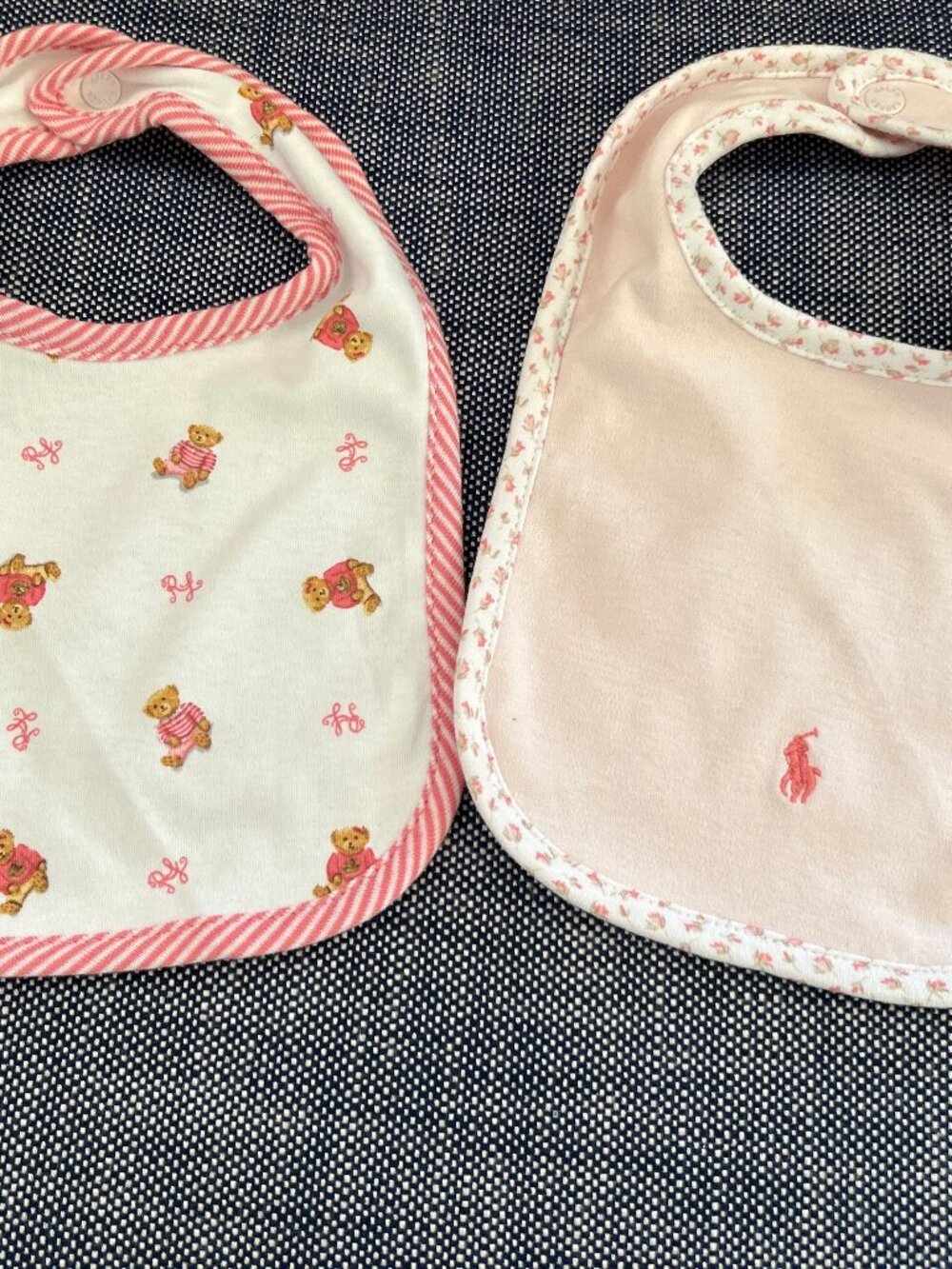 Lot of 2 ~ NWT Ralph Lauren Polo Bear Bibs ~ Embroidered Logo